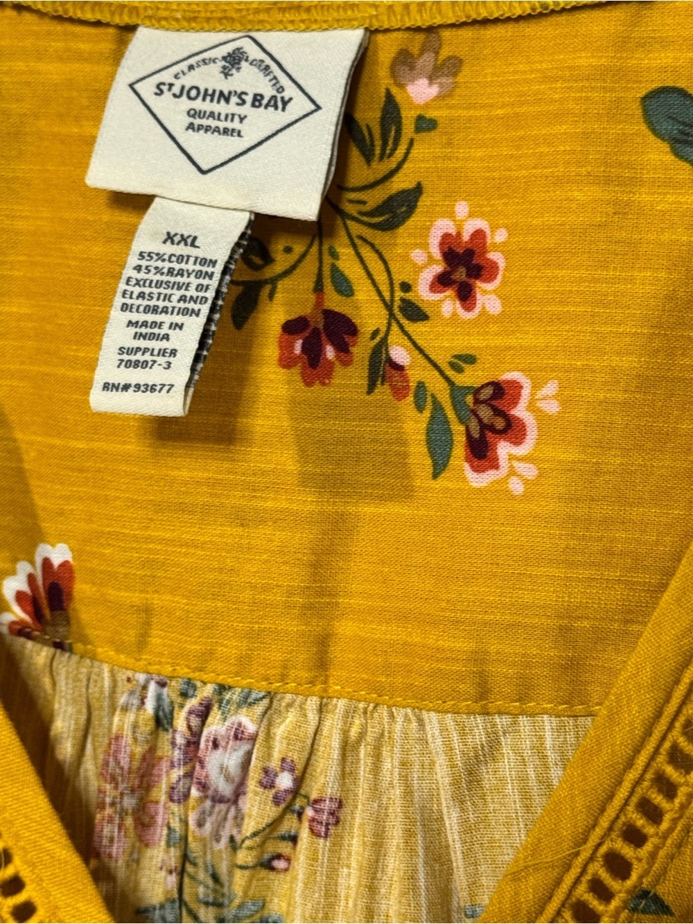 St. John's Bay Mustard Floral Wrap Blouse - Picture 4 of 9